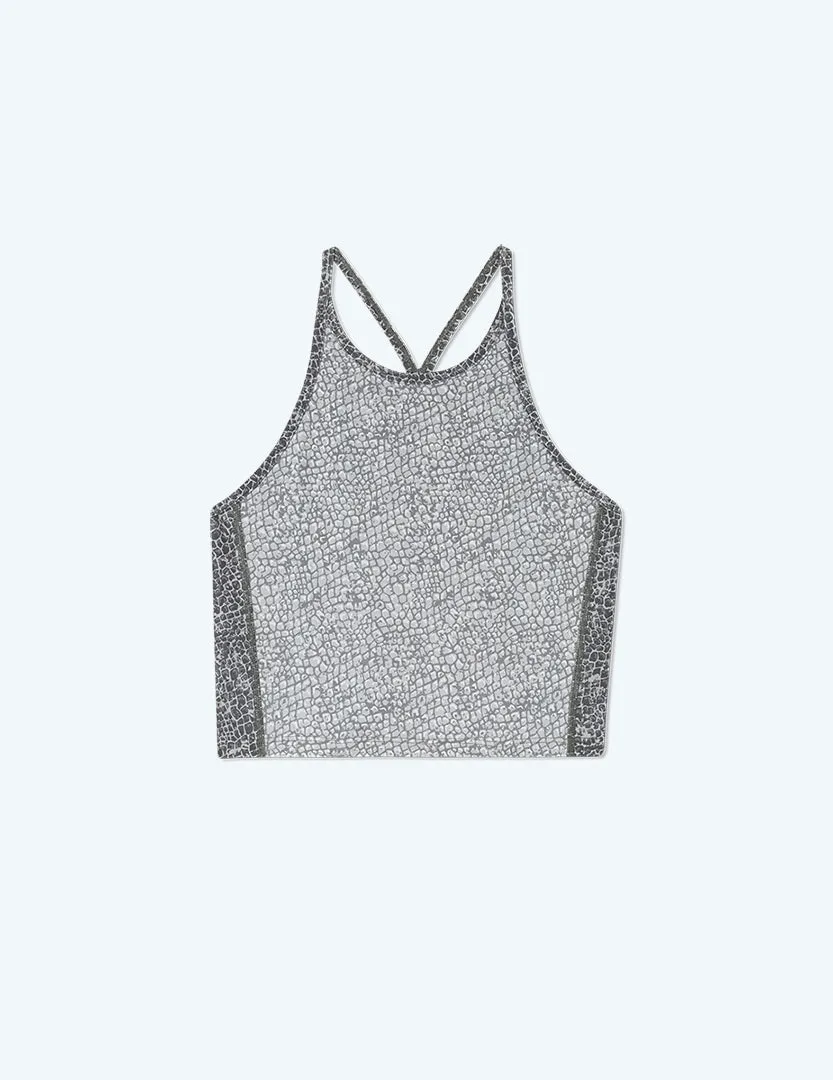 The High Neck Midi Sports Bra Tank - Modern Snake in Smoke & Ash