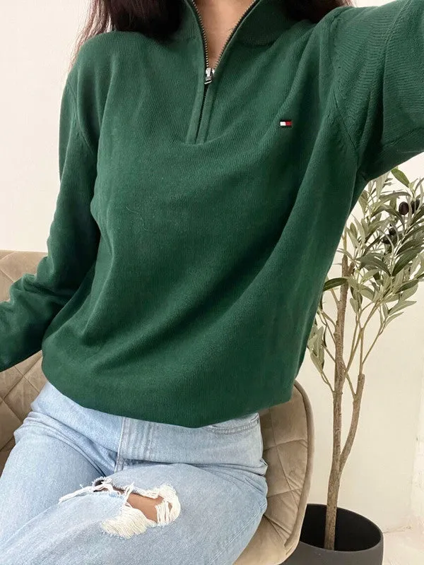 Tommy Hilfiger Men's Solid Quarter Zip Mock Neck Sweater Hunter 78J3337 302