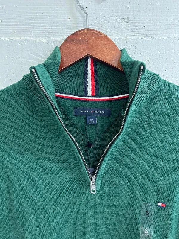Tommy Hilfiger Men's Solid Quarter Zip Mock Neck Sweater Hunter 78J3337 302
