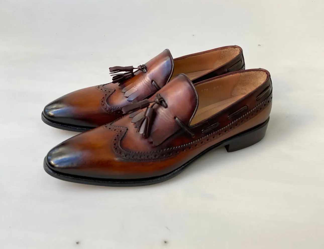 Tucci Di Lusso Mens Brown Italian Leather Handmade Luxury Tassel Slip-on Loafers Shoes