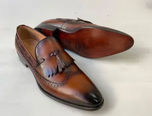 Tucci Di Lusso Mens Brown Italian Leather Handmade Luxury Tassel Slip-on Loafers Shoes