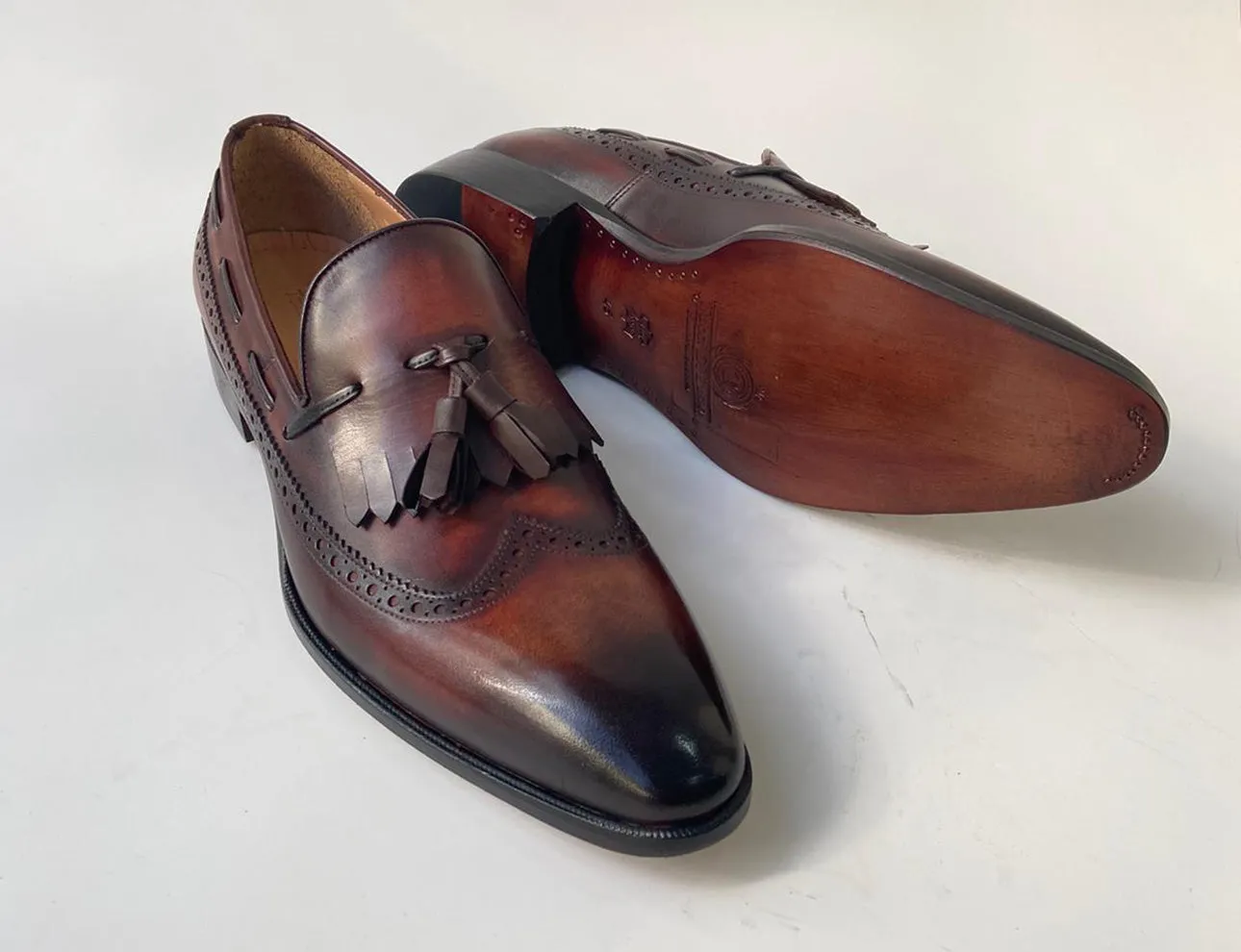 Tucci Di Lusso Mens Brown Italian Leather Handmade Luxury Tassel Slip-on Loafers Shoes