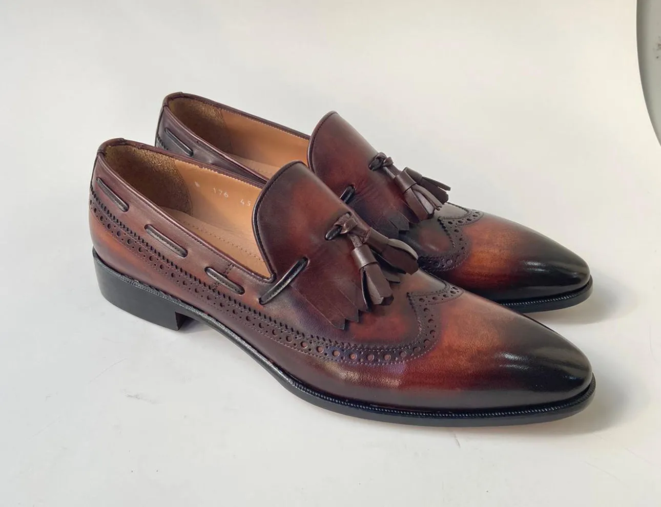 Tucci Di Lusso Mens Brown Italian Leather Handmade Luxury Tassel Slip-on Loafers Shoes