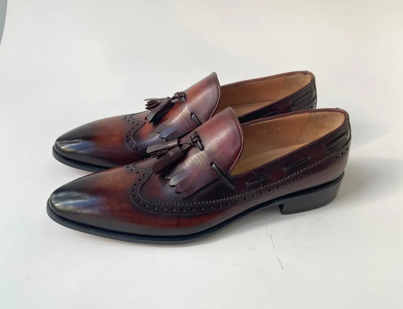 Tucci Di Lusso Mens Brown Italian Leather Handmade Luxury Tassel Slip-on Loafers Shoes