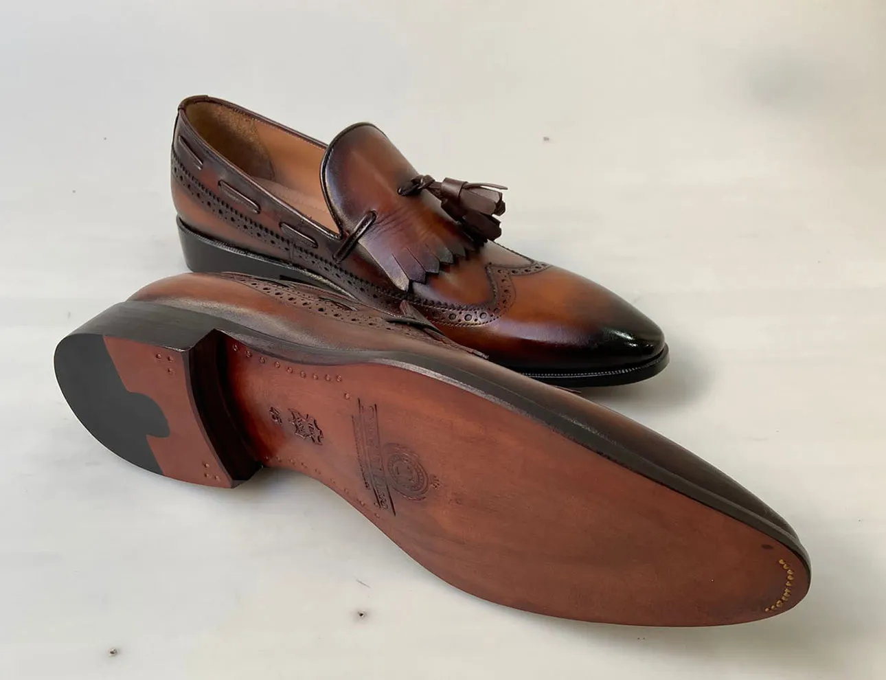 Tucci Di Lusso Mens Brown Italian Leather Handmade Luxury Tassel Slip-on Loafers Shoes