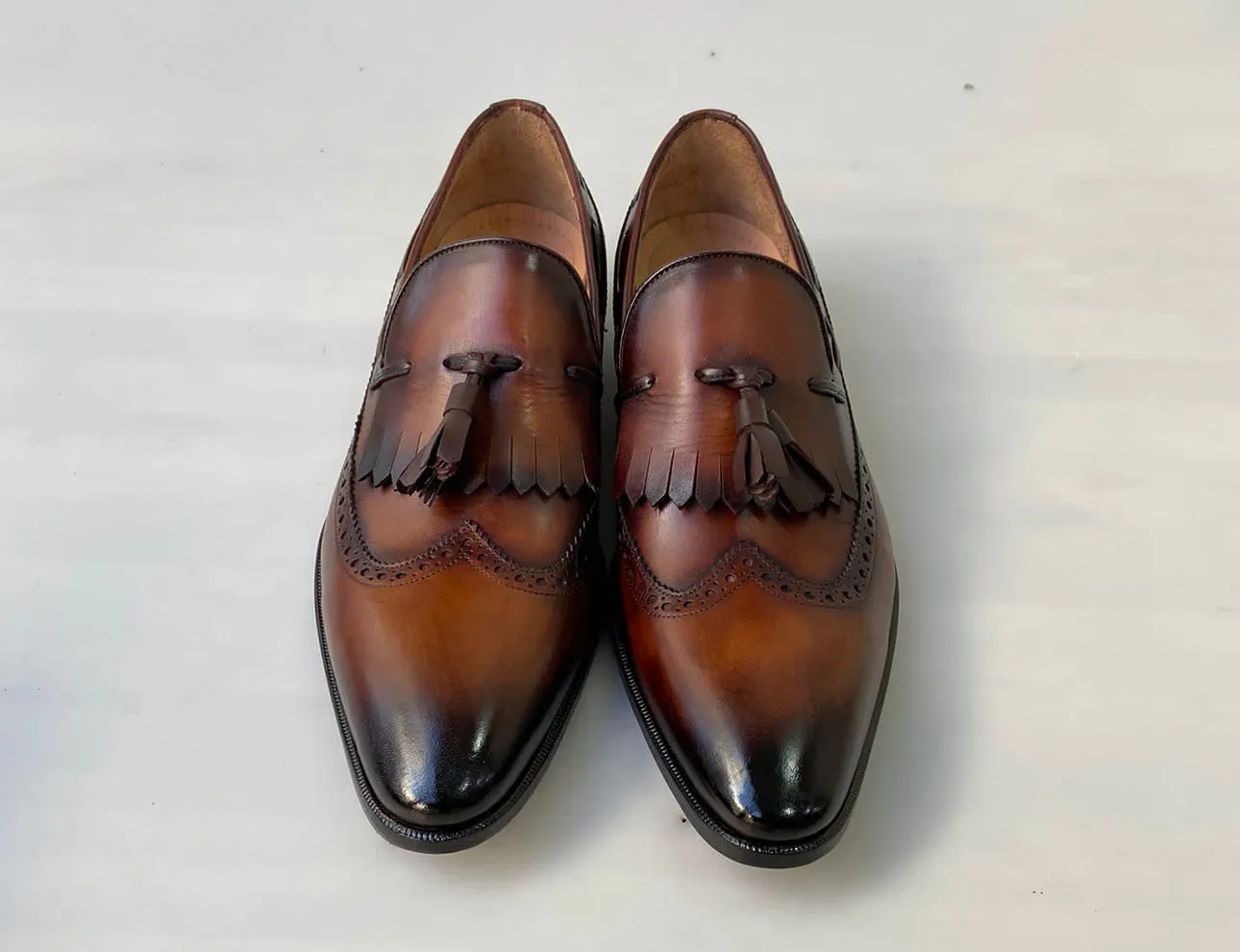 Tucci Di Lusso Mens Brown Italian Leather Handmade Luxury Tassel Slip-on Loafers Shoes