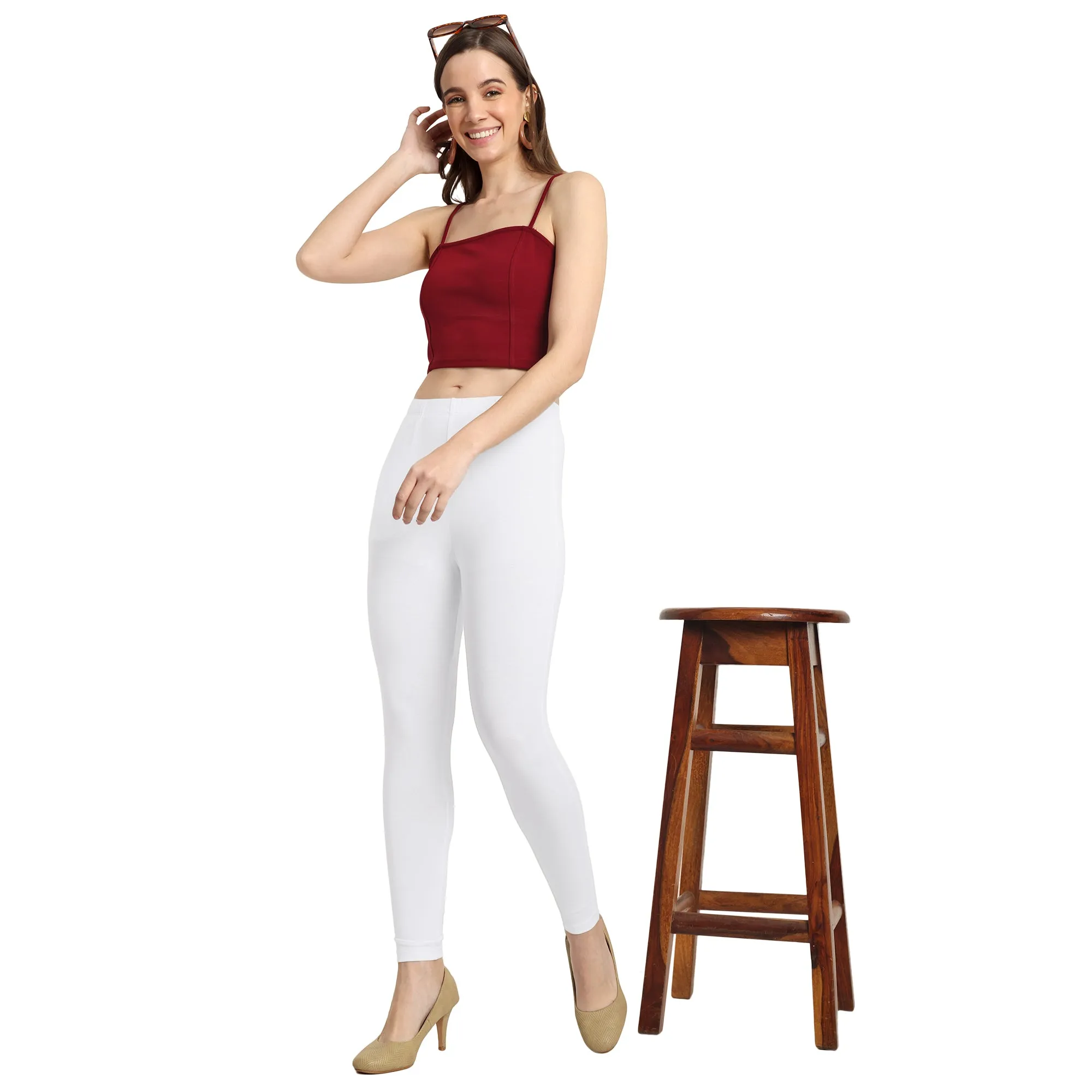 Women White Ankle Length Legging