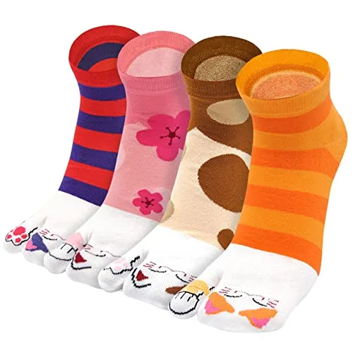 Women's Flip Flop Athletic Cotton Colorful Ankle Sock - 4 Pairs