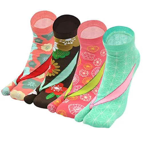 Women's Flip Flop Athletic Cotton Colorful Ankle Sock - 4 Pairs