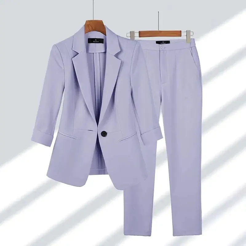 Womens Suit Set  Tailored Fit Blazer & Trousers  Single Button  Formal Wear