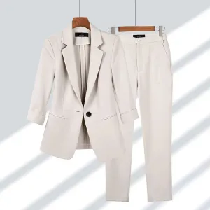 Womens Suit Set  Tailored Fit Blazer & Trousers  Single Button  Formal Wear
