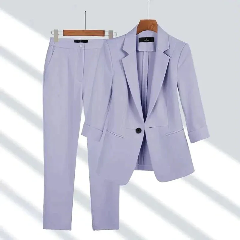 Womens Suit Set  Tailored Fit Blazer & Trousers  Single Button  Formal Wear