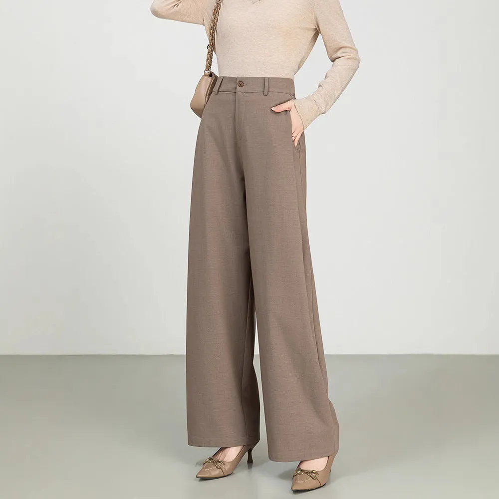 Womens Wide-Leg Trousers  High Waist  Cotton Wool Blend  Tailored Formal Fit