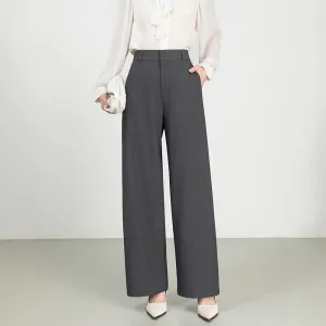 Womens Wide-Leg Trousers  High Waist  Cotton Wool Blend  Tailored Formal Fit