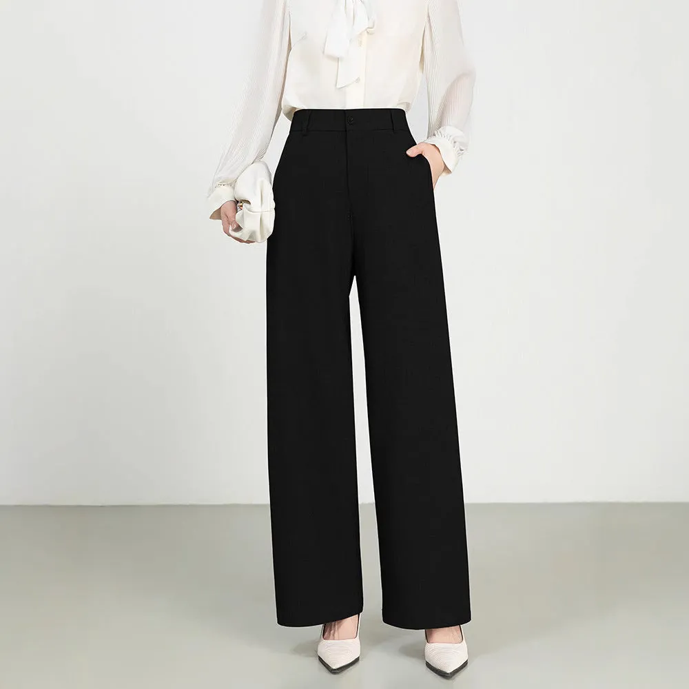 Womens Wide-Leg Trousers  High Waist  Cotton Wool Blend  Tailored Formal Fit
