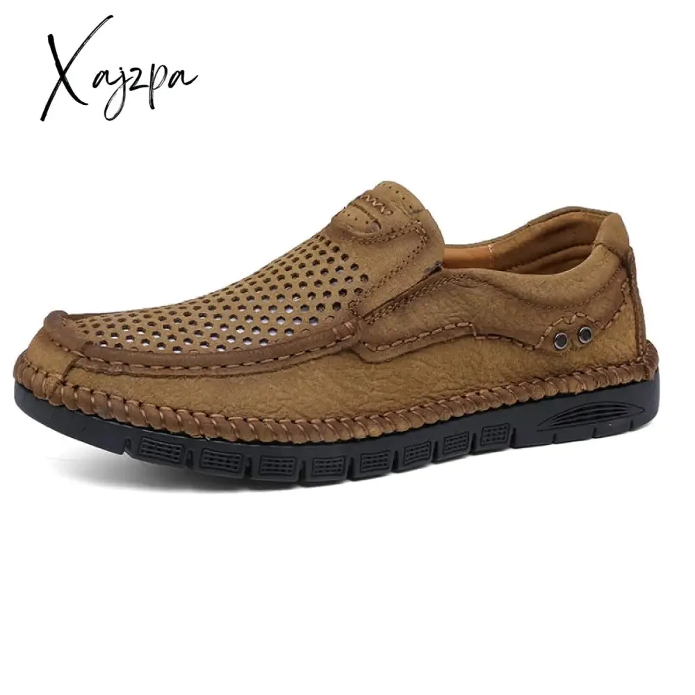 Xajzpa - Summer Loafers Genuine Leather Men's Casual Shoes Hollow Designer Flats Leisure Business Loafer Formal Men Shoes