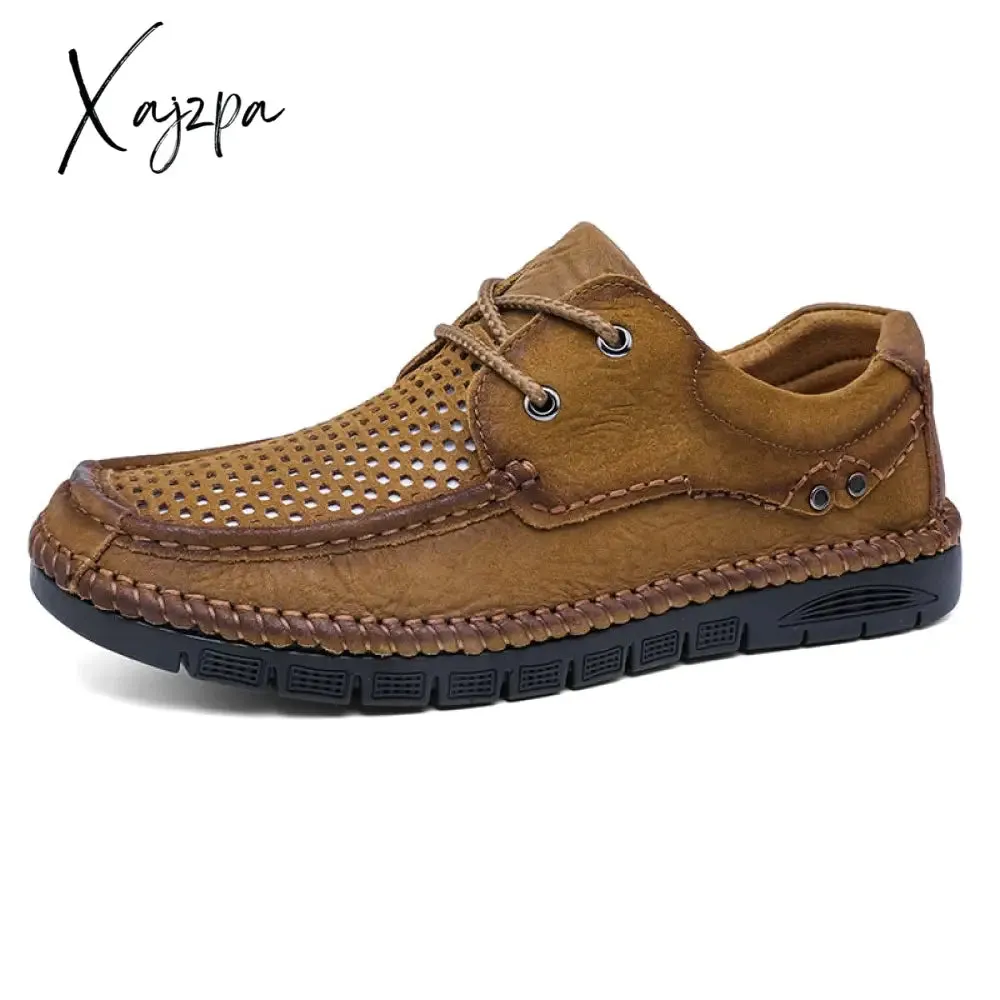 Xajzpa - Summer Loafers Genuine Leather Men's Casual Shoes Hollow Designer Flats Leisure Business Loafer Formal Men Shoes